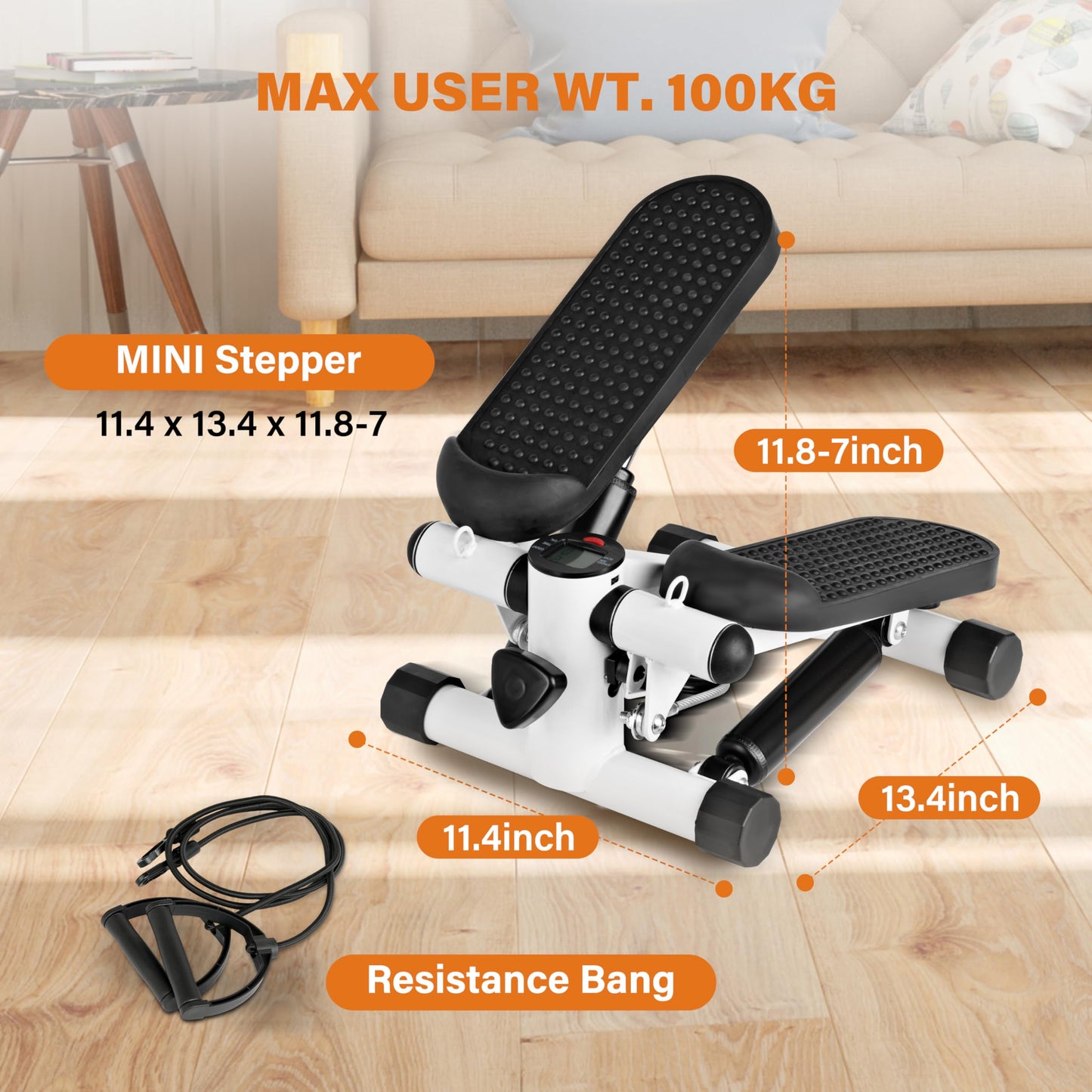 YSSOA Mini Stepper with Resistance Band, Stair Stepping Fitness Exercise Home Workout Equipment for Full Body Workout