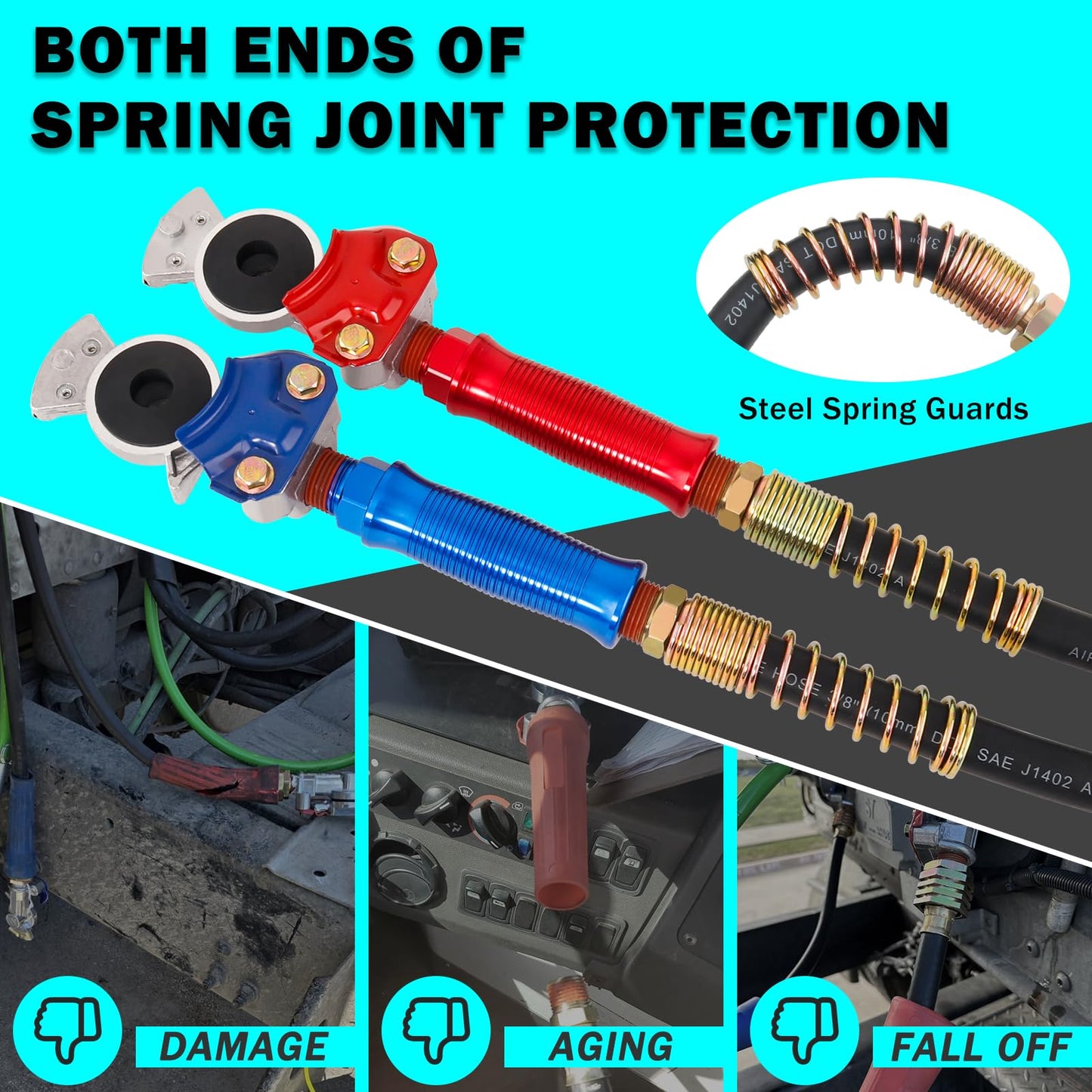 CheeMuii 15 FT Semi Truck Air Line Kit with Gladhands, Air Line Holder, Springs & 7 Way Trailer Cord