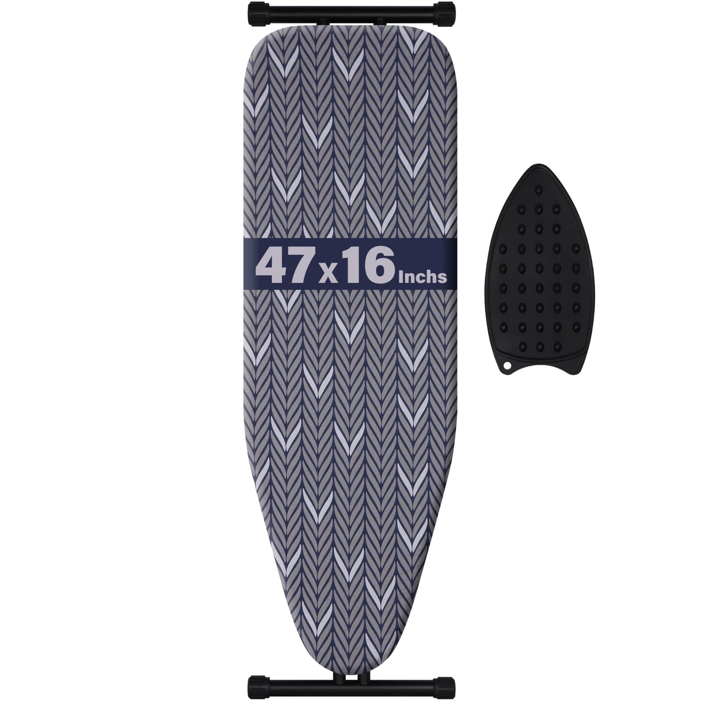 veiox Ironing Board Full Size, Metal Construction Iron Board with Extra Thick Heavy Duty Padded Cover, Stable Structure, Anti-Skid Feet (47x16)
