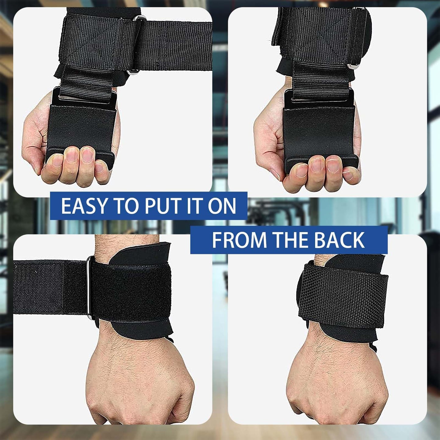 Weight Lifting Hooks (Pair) - Heavy Duty Lifting Wrist Straps, Hand Grip Support for Deadlifts, Pull Ups, Shrugs, Weightlifting Hooks Gym Gloves for Men and Women (Black)