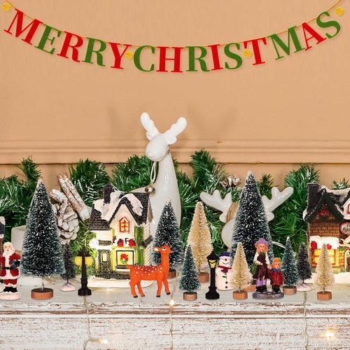 Gerrii Christmas Village Figurines Set - 31 Pcs Lighted LED Houses & Snow Blanket for Festive Decor