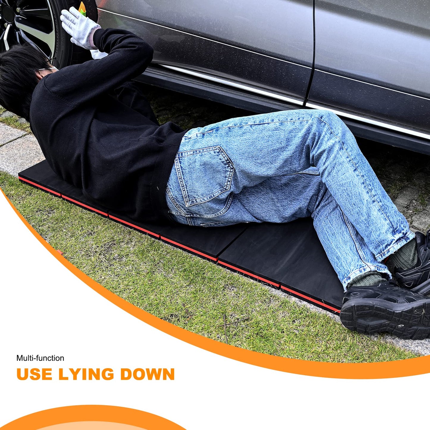 FOSHIO Foldable EVA Mat With Carrying Handles for Working Under Car, Kneeling, Garage, Picnicking, Gardening, Foam Sleeping for Camping, Home Gym (Red)