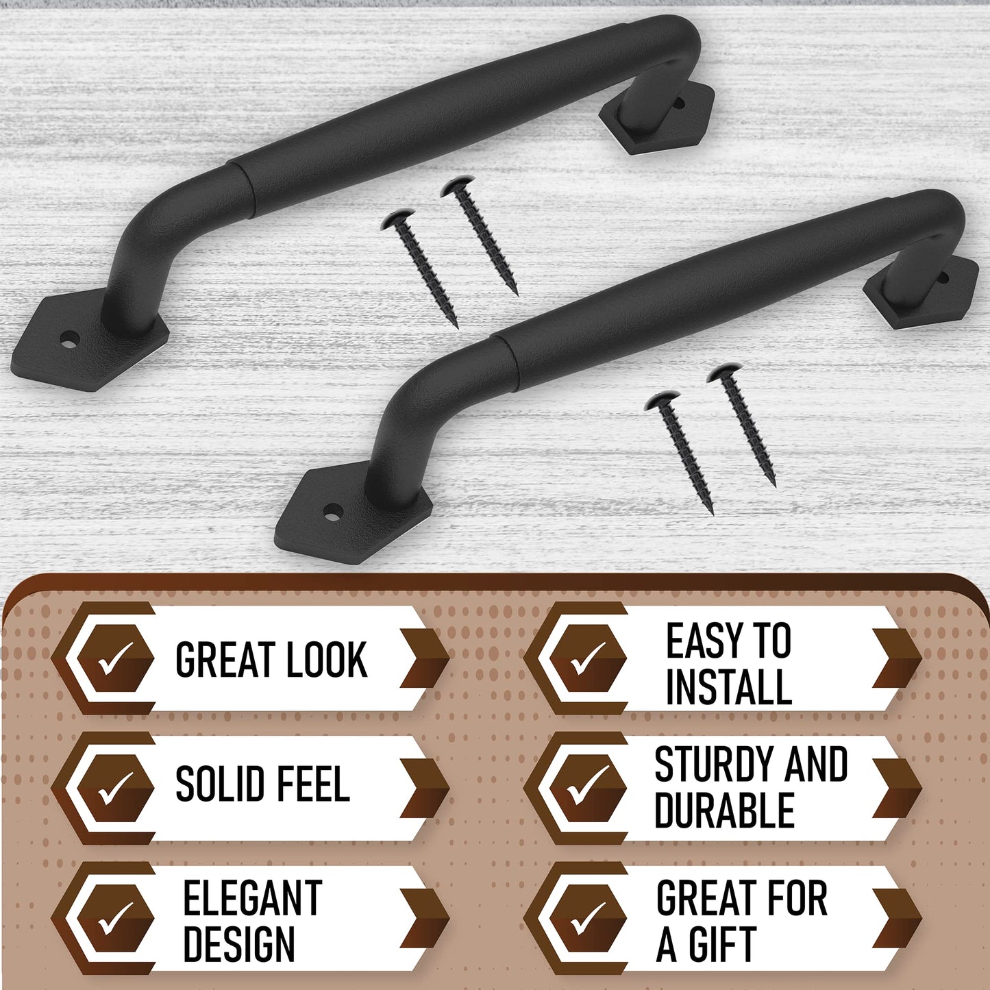 VivaLight 2-Pack 10 Inch Diamond Tapered Barn Door Handle - Black Cast Iron Pull for Sliding Doors, Gates, Sheds, Fences, Closets - Indoor Outdoor Farmhouse Hardware