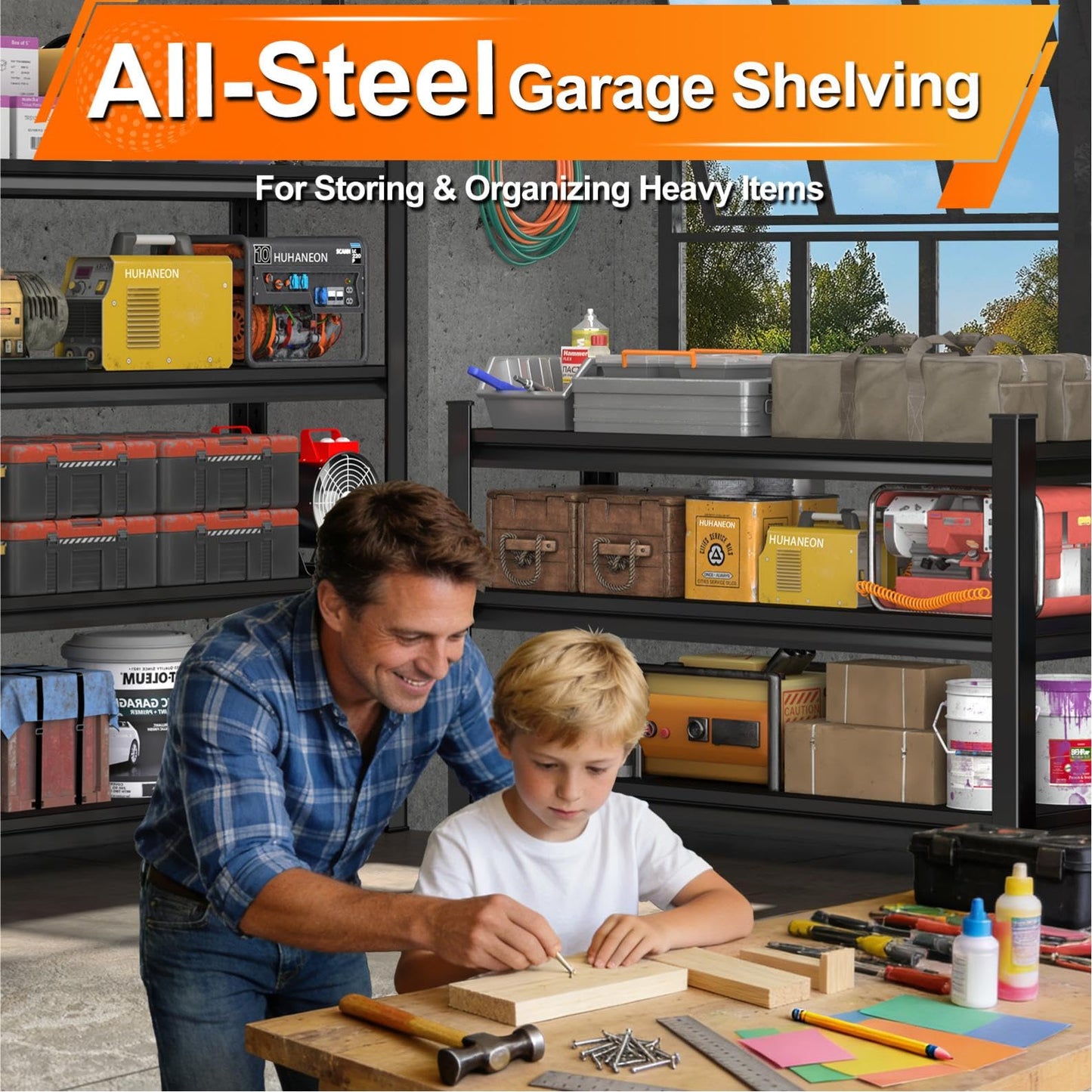 Huhaneon Metal Garage Shelving for Storage - 48'' Wide 1,560 Lbs Heavy Duty 3 Tier Utility Shelves Adjustable - Freestanding Rack Units for Kitchen Pantry Basement - Black 48" W x 16" D x 39" H