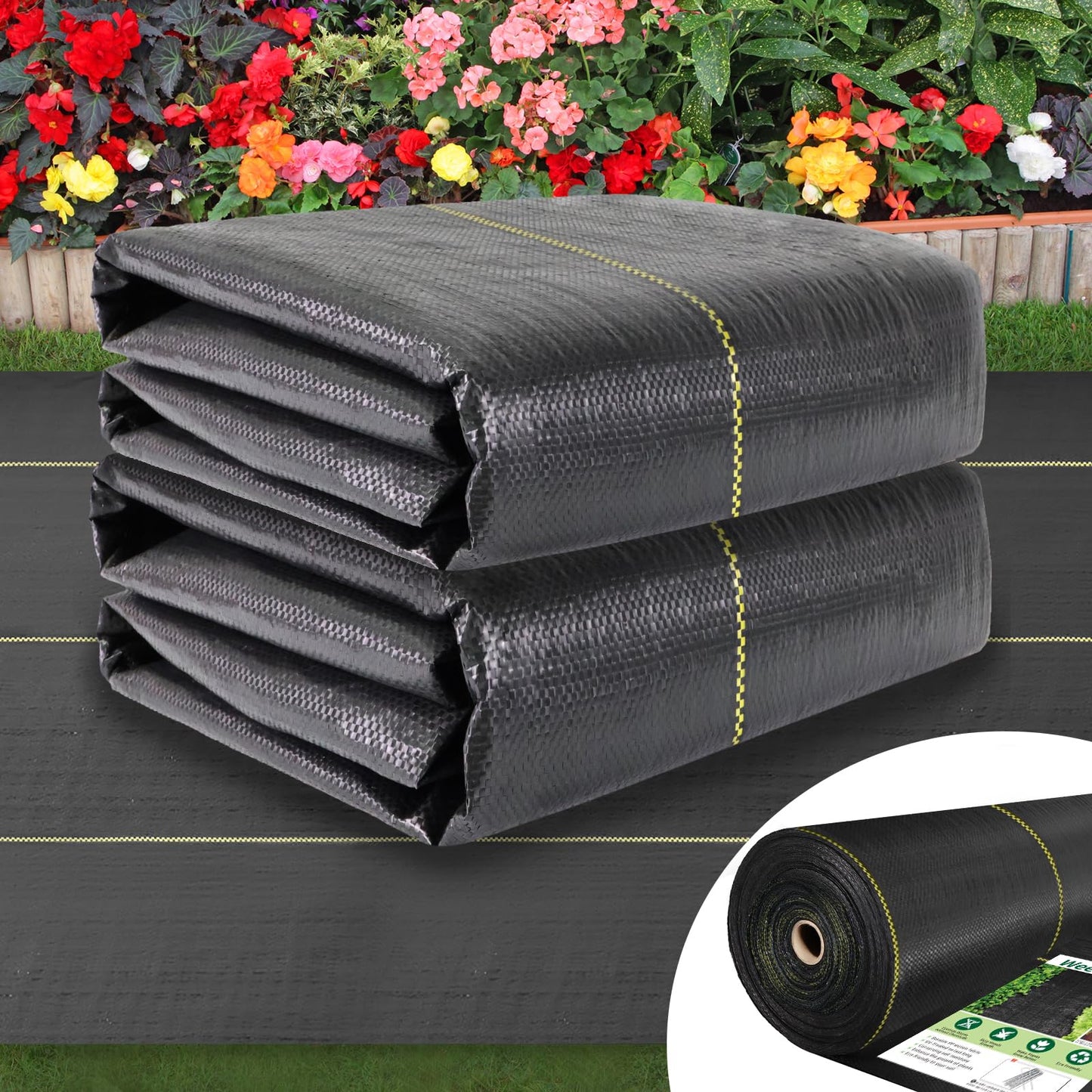Shade&Beyond 6ftx300ft Weed Barrier Fabric, 3.5oz Heavy Duty Permeable Landscape Fabric, Woven UV Resistant Ground Cover with Staples for Gardens/Yards/Landscaping