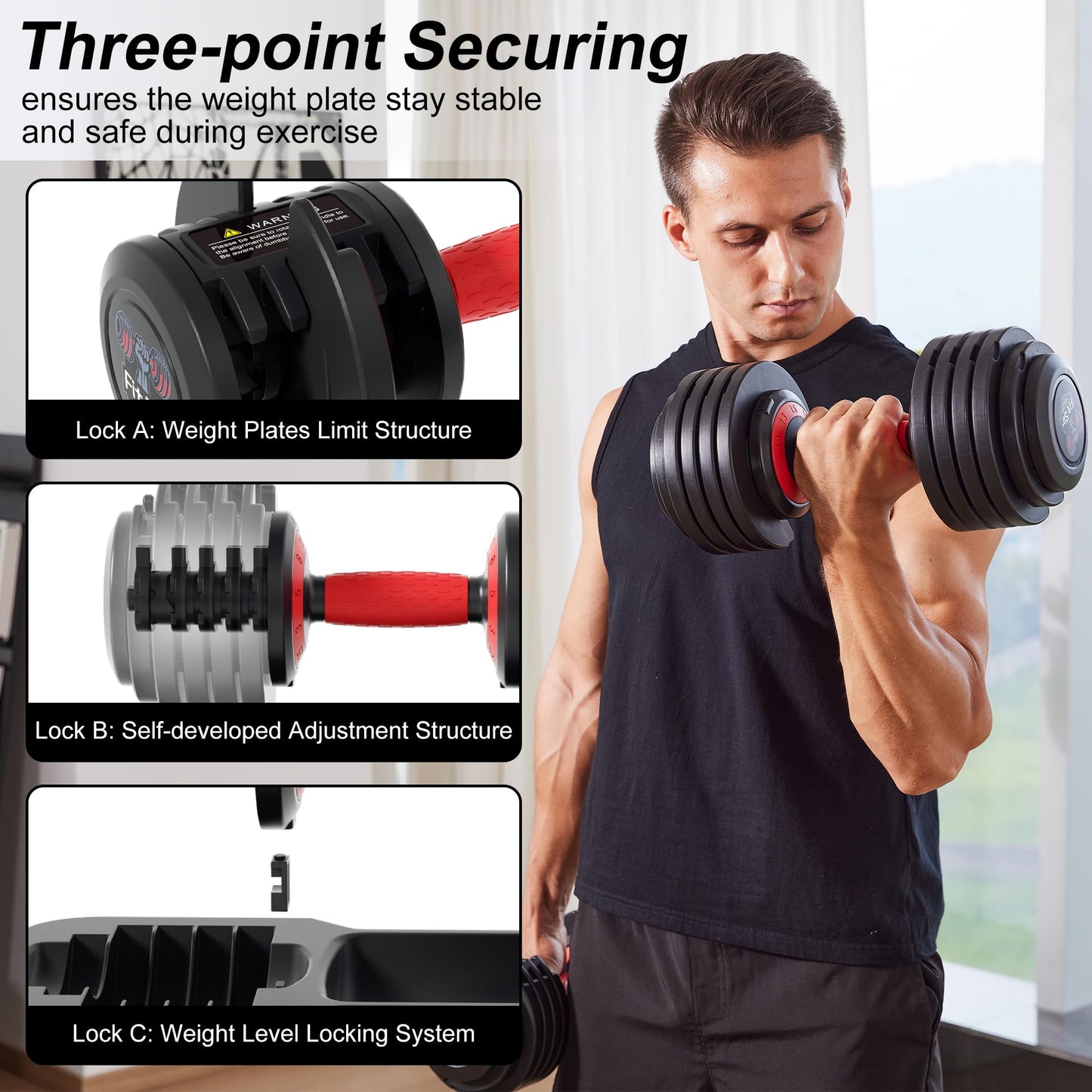 Fit Sir Adjustable Dumbbell Set, 10-in-1 25LB Ajustable Dumbbells with Safe Locking System, Enclosed Storage Tray, 1 Sec Fast Adjustment, Comfortable Non-Slip Textured Grip, Suitable for Home Gym Workouts Men and Women