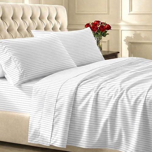 California Design Den Full Size Bed Sheets Set - 100% Cotton, 400 TC, Award-Winning Sateen Finish, Deep Pockets - Pinstripe