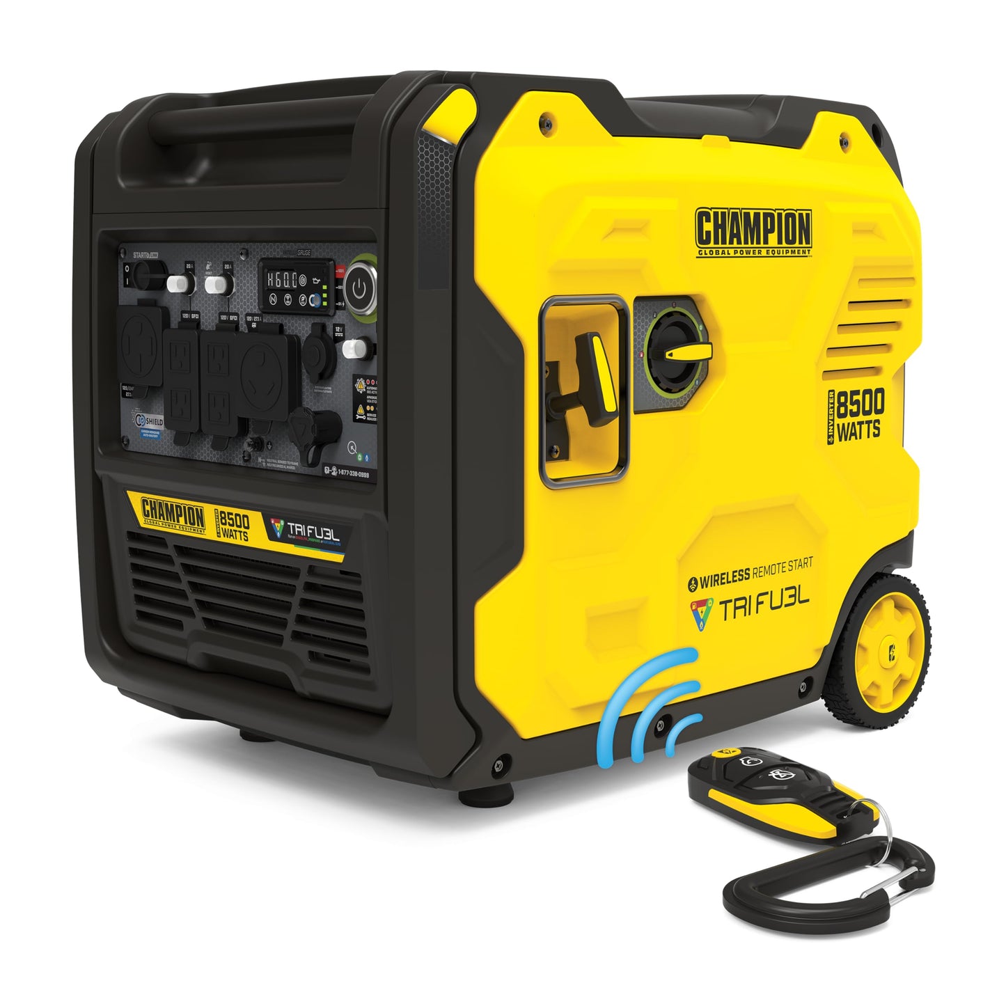 Champion Power Equipment 8500-Watt Wireless Remote Start Ultra Quiet Tri Fuel RV Ready Portable Inverter Generator with StartLINK, Free 3-Year Warranty