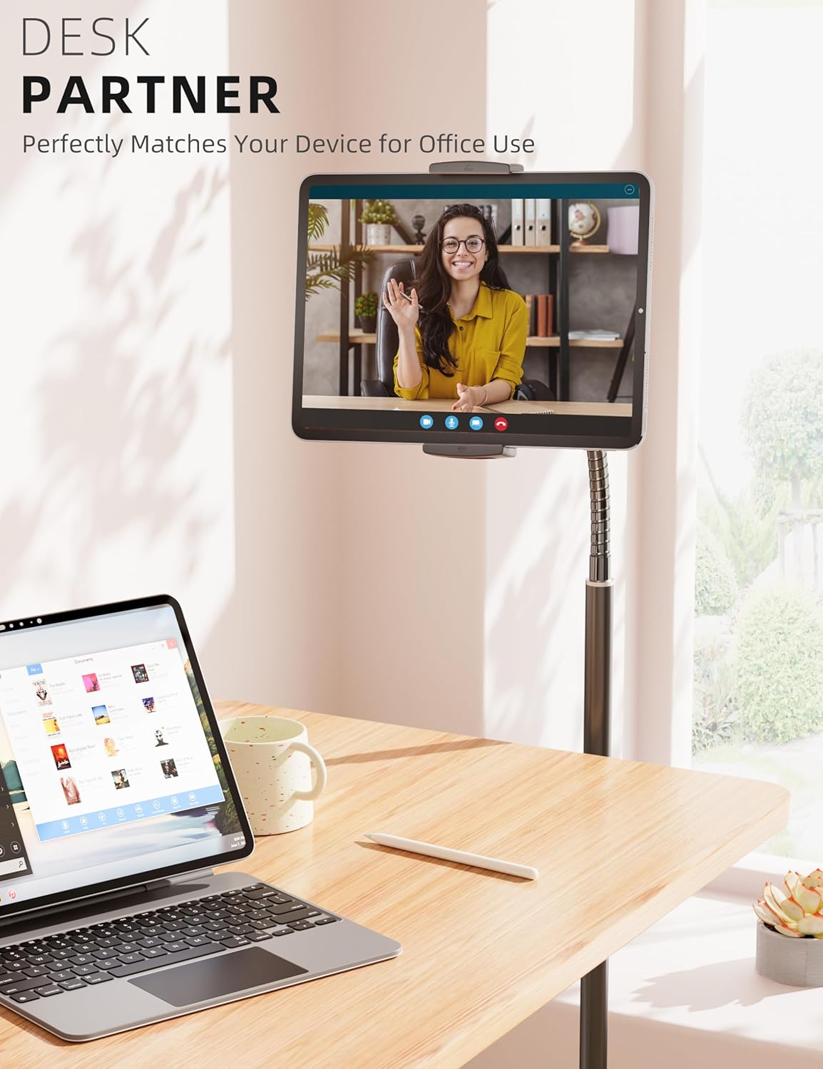 LanPavilion (4.7''-13''), iPad Stand, Adjustable Tablet Floor Stand Metal Tablet Holder with Flexible Gooseneck
