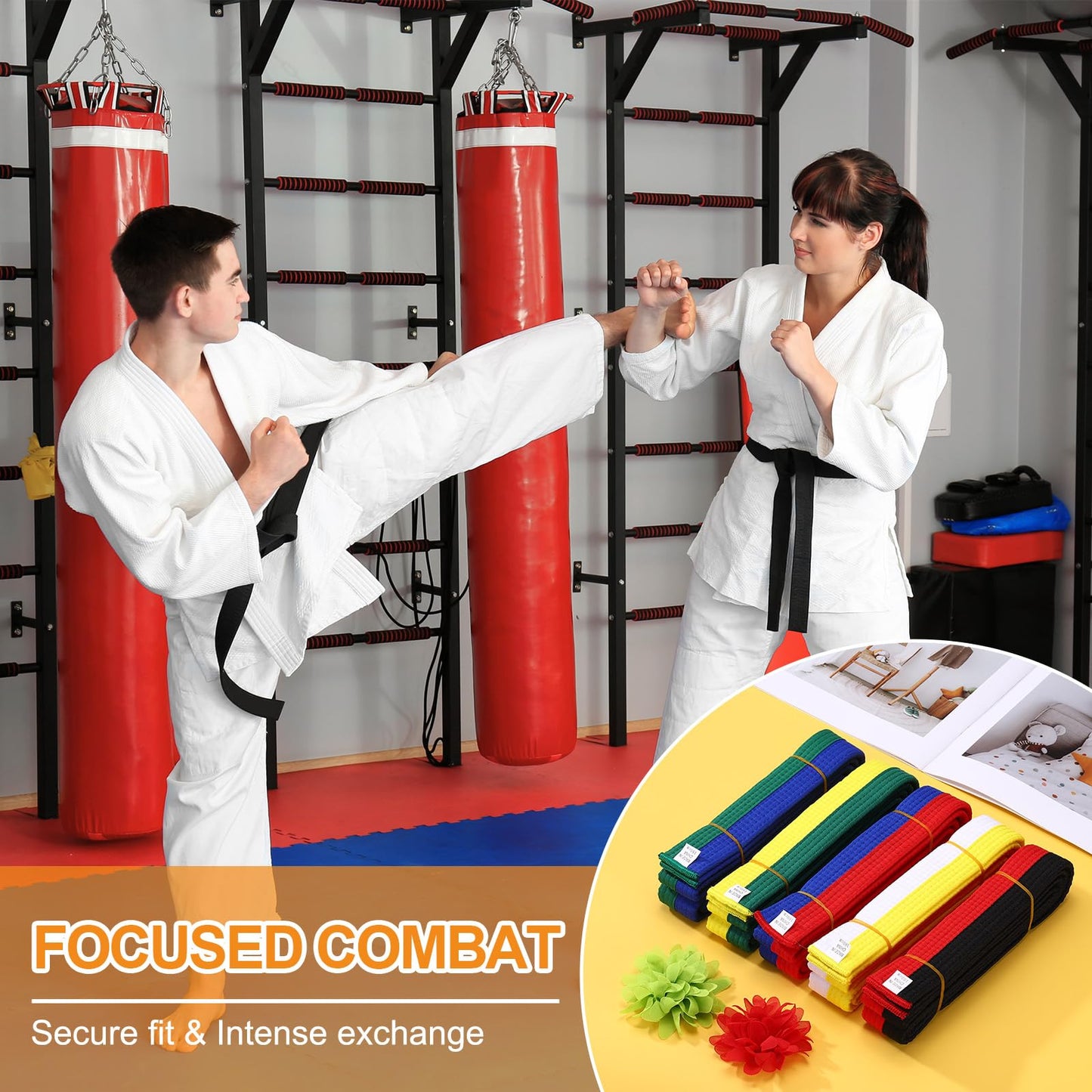 YELARXI Karate Belt, Martial Arts Ranking Belts Solid Cotton Double-Layered Core Long Soft Uniform Training Equipment Fitting for(Taekwondo/Karate/Judo/BJJ/Competition) 9.2ft & Red/Black