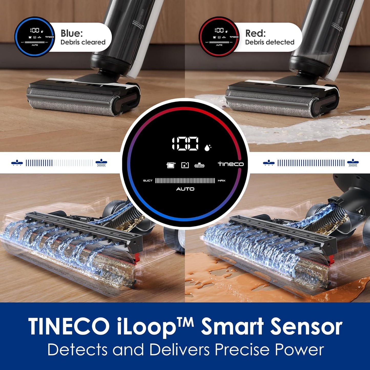 Tineco Floor ONE S5 Smart Cordless Wet Dry Vacuum Cleaner - Digital Display, Long Run Time, Blue