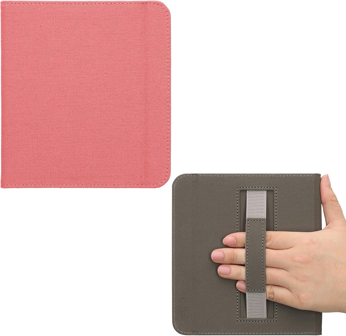 kwmobile Protective Canvas eReader Case for Kobo Libra - Hand Strap - Pink