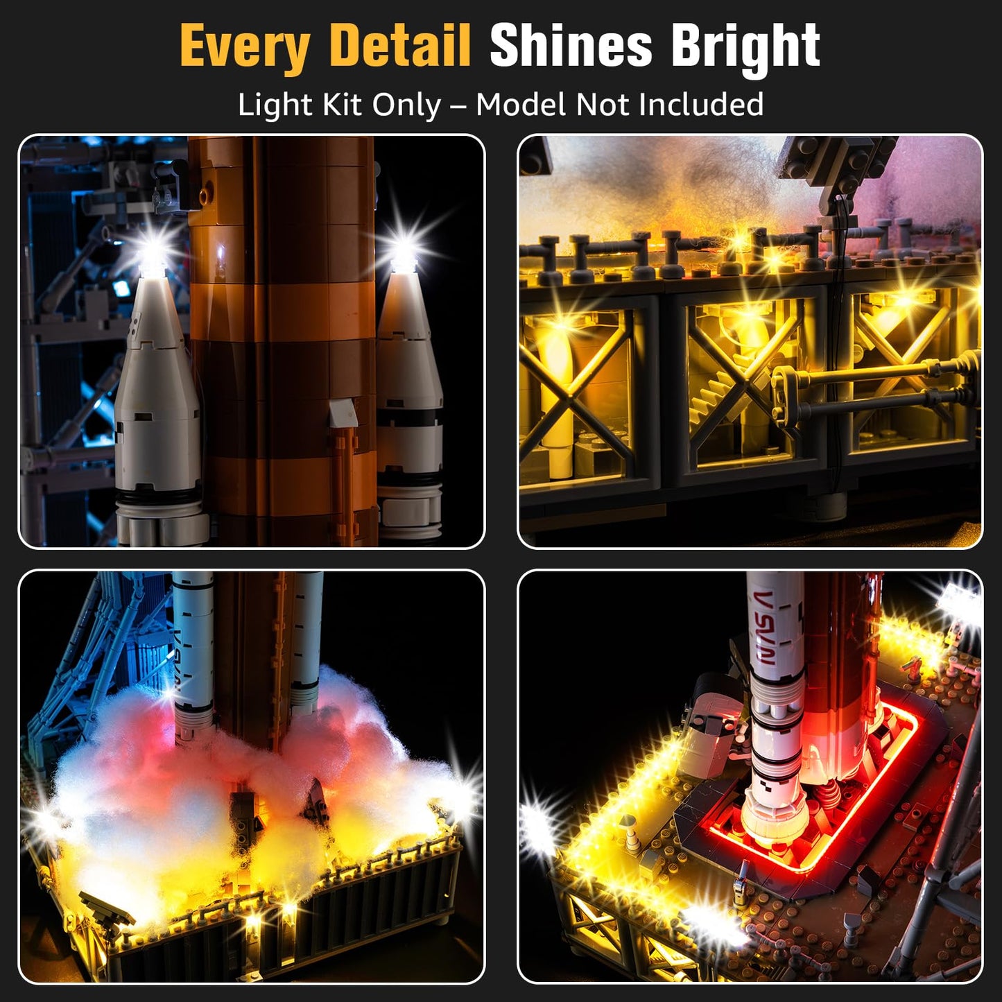 BrickSoul RC Light Kit Compatible with Lego 10341 NASA Artemis Space Launch System Rocket Building Set | Upgraded RC & Multi-Mode Dimming & Selectable Sound Effects(10341 Set NOT Included)
