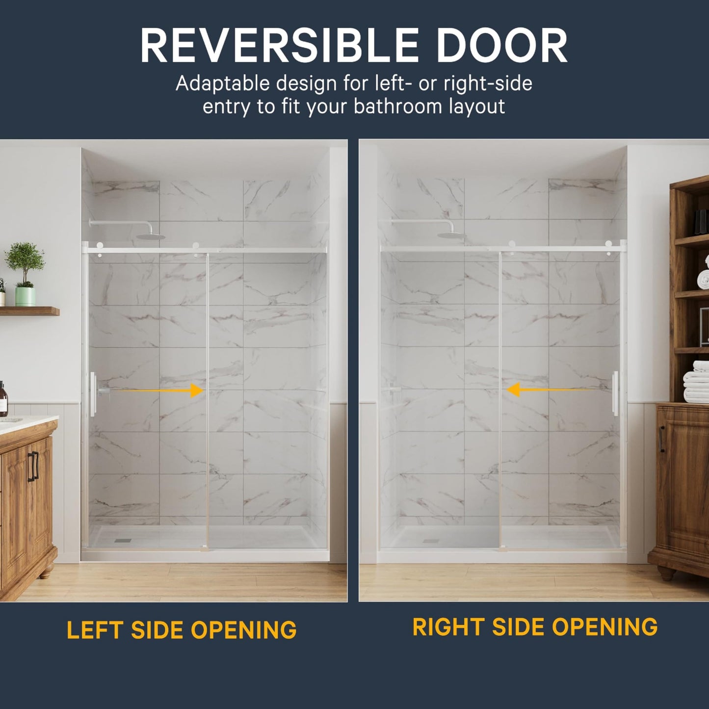 Semi-Frameless Sliding Shower Door – 56-60” x 75”, Tempered Glass Shower Door, Corrosion Resistant Hardware, Smooth Glide Rollers, Reversible Installation, Leak-Proof Magnetic Lock (Chrome Finish)