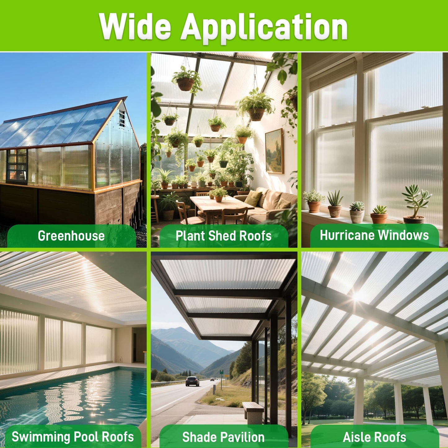 Quibbay 8 Pack 8' X 6' X 0.16'' Polycarbonate Greenhouse Panels, Waterproof UV Protected Clear Polycarbonate Sheets Twin-Wall Roof Panels, Corrugated Plastic Roofing Panels for Greenhouse Replacement