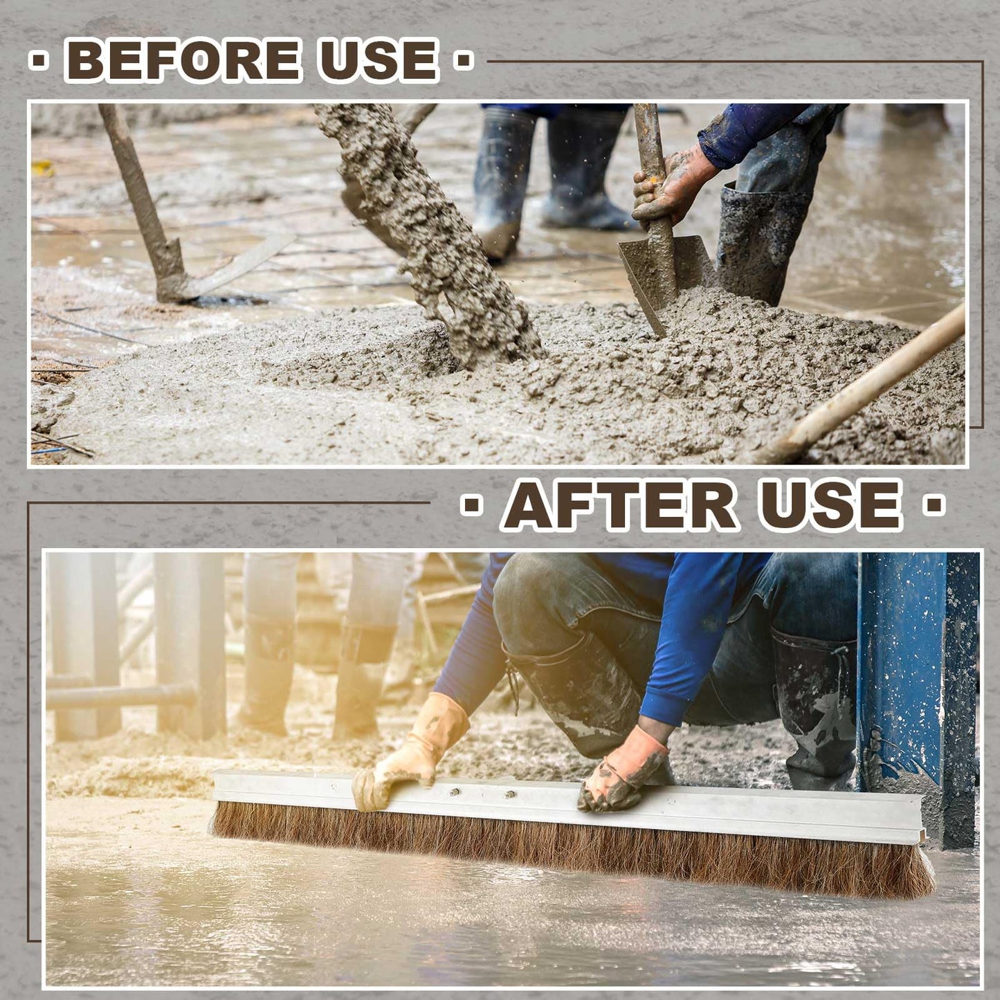 Hushee Aluminum Backed Concrete Broom, Concrete Broom Finishing with Clevis Handle Bracket, 48-inch for Driveways, Sidewalks, Wet Concretes(Mixed Hair)