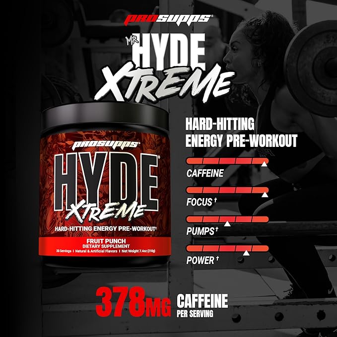 PROSUPPS Mr. Hyde Xtreme Pre Workout Powder with Creatine, Beta Alanine & Caffeine ??Extreme Energy, Pumps, Focus & Performance - Fitness & Gym Supplements for Men & Women (Fruit Punch, 30 Servings)