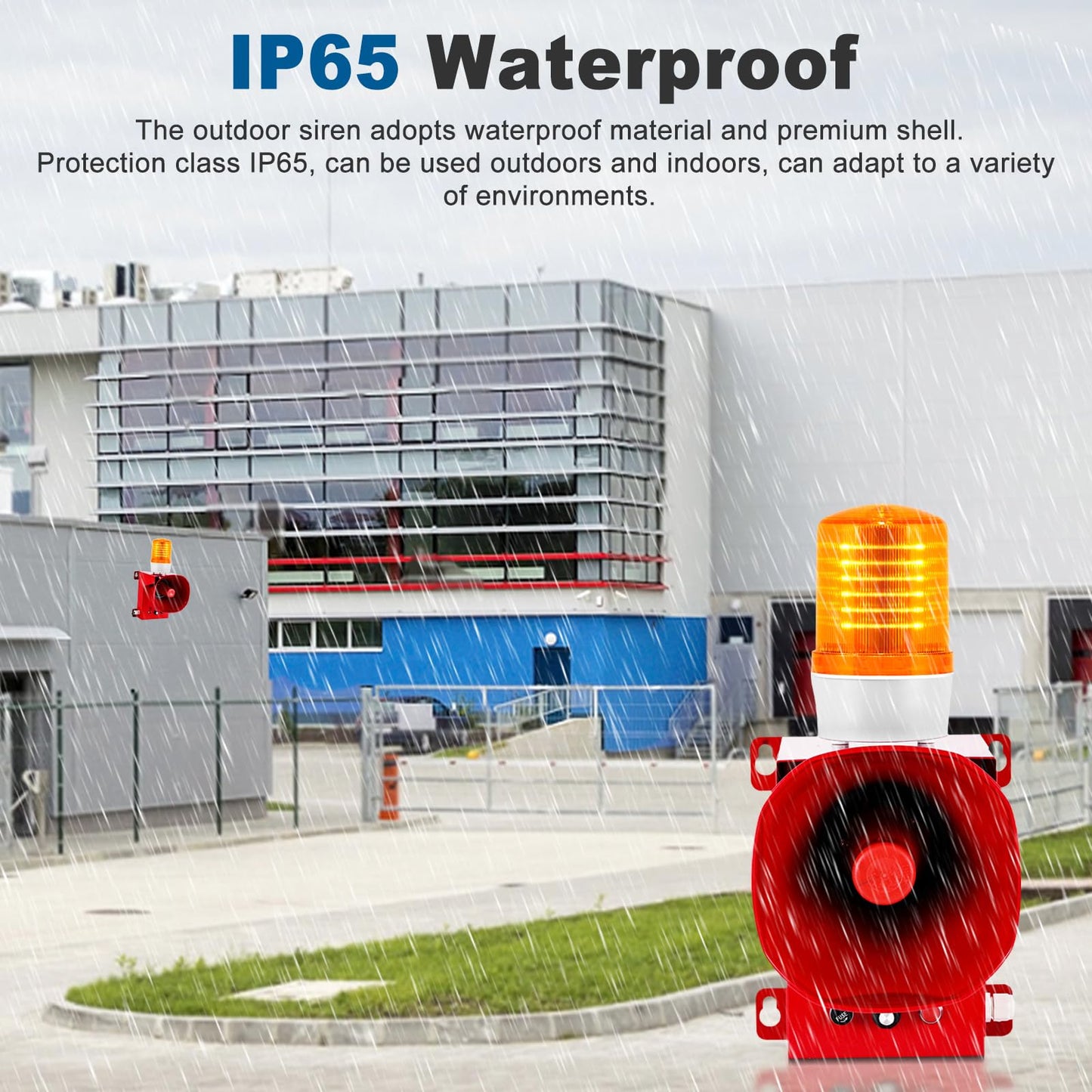 Saladulce 130dB Industrial Siren Alarm - Adjustable Volume & Tone, IP65 Waterproof Outdoor Alarm with Strobe Light for Warehouse, Office, Port, and Machinery (110, Volts)