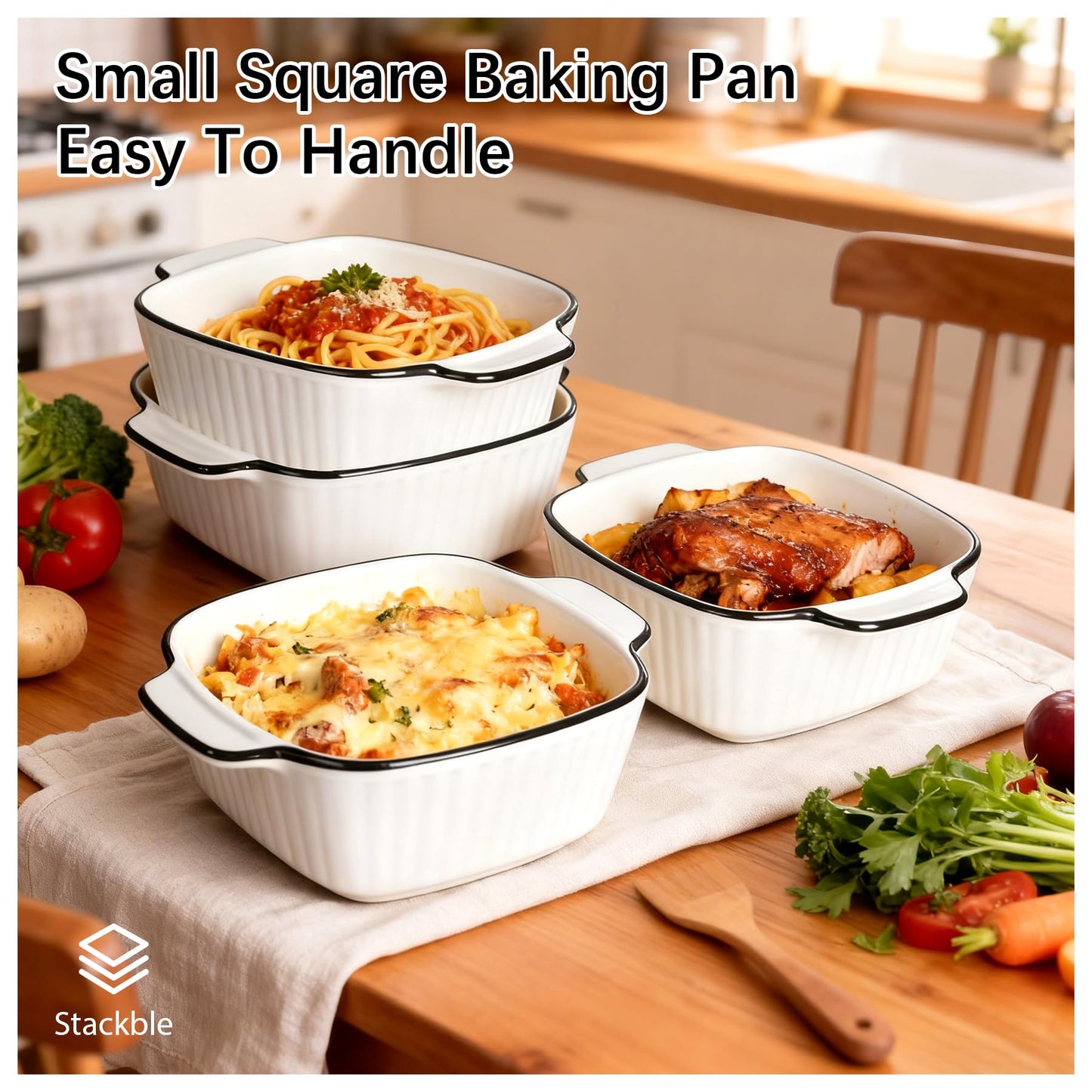 Vitrignis Mini Ceramic Baking Dishes Set Of 4-400ml Small Square Lasagne Dish For Air Fryer, Baking Dish, Pie Dishes For Oven - Small For Lasagne, Tiramisu, Baking Mould