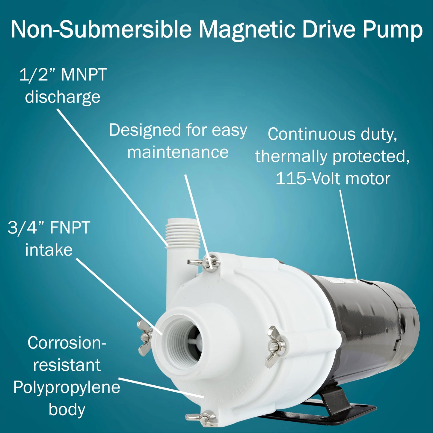 Little Giant 3-MDQ-SC 115 Volt, 1/15 HP, 700 GPH Non-Submersible Magnetic Drive Aquarium Pressure Pump for Cannister Filtration Systems with 6-Ft. Cord, Black/White, 581506