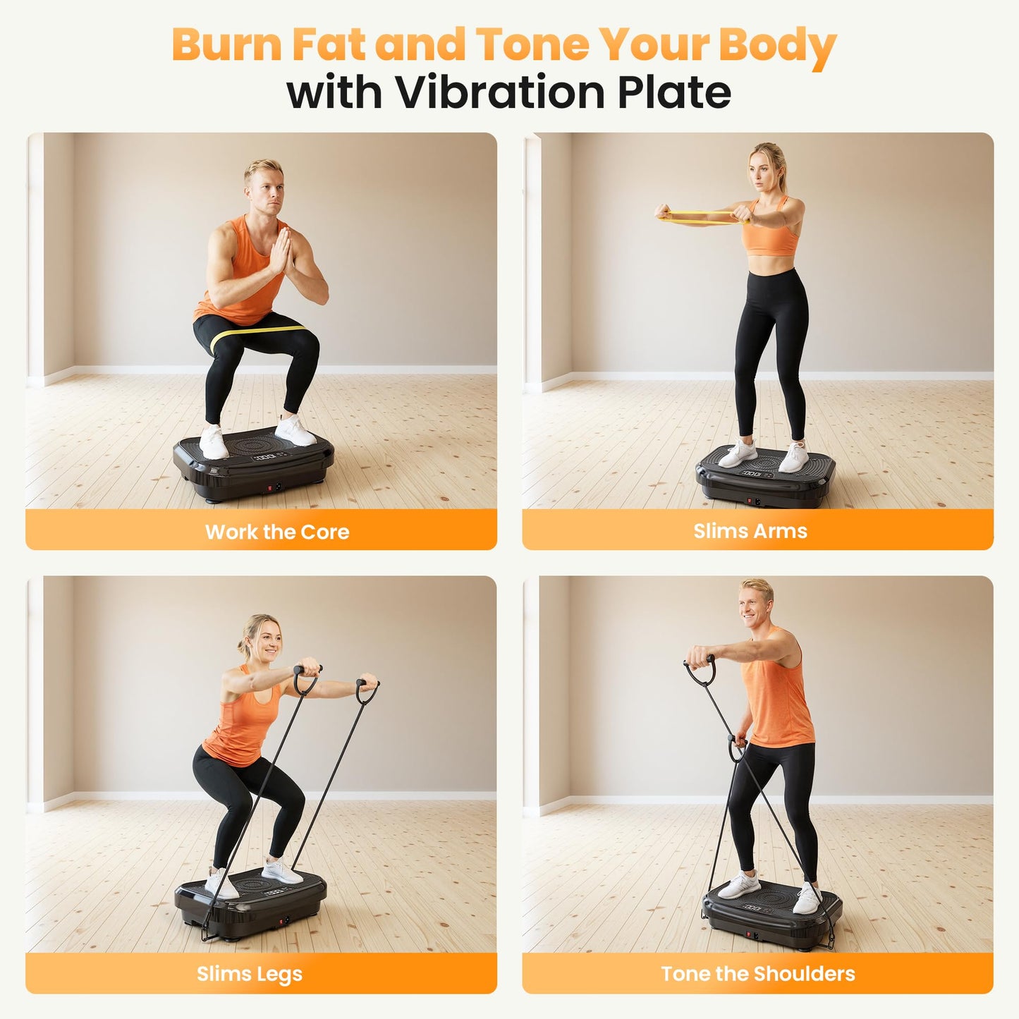 Steelite Vibration Plate Exercise Machine 450LBS Capacity, Full Body Workout Vibrating Plate for Lymphatic Drainage Weight Loss, 199 Levels Shake Platform with Resistance Bands for Women Men