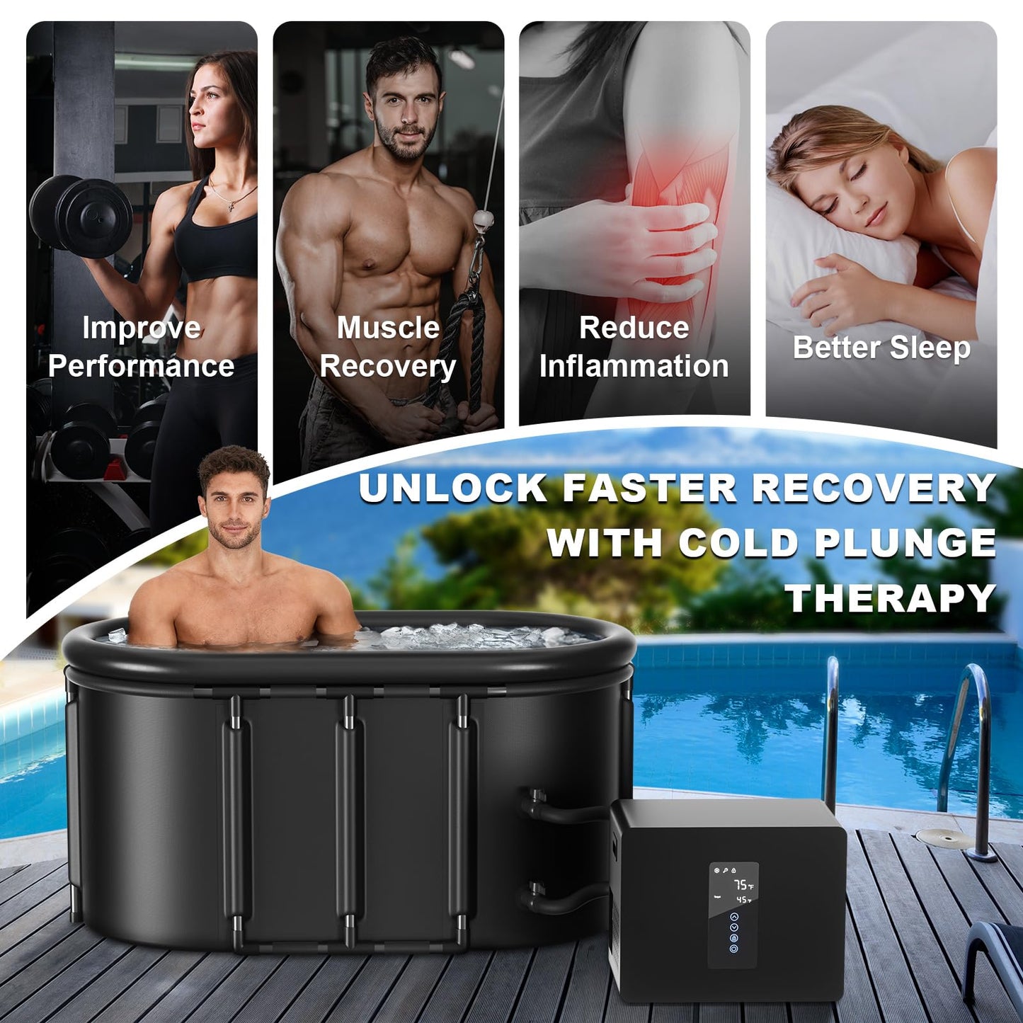 Ice Bath Chiller & Cold Plunge Tub Bundle, 1/3HP Cold Plunge Chiller with Built-in Pump & Filter, 148Gal Insulated Ice Bath Tub for Cold Therapy, Recovery, Muscle Relaxation & Wellness at Home