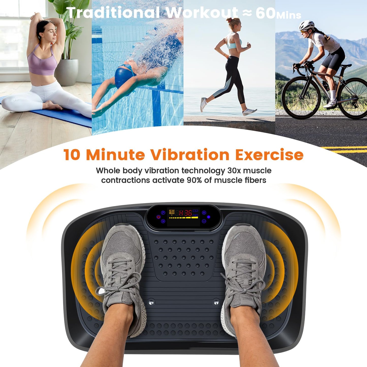 ALSO GO Large Vibration Plate Exercise Machine, 200 Speeds & 10 Models, 500LB Capacity, LED Display, Bluetooth Audio, Shake Plate with Loop Bands for Full Body Fitness, Lymphatic Drainage, Pain Relief