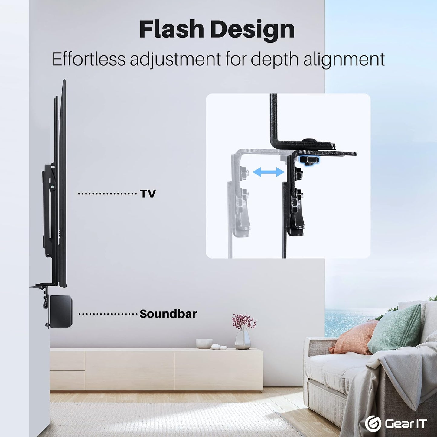 GEARit 22 lbs) Sound Bar Mount, Soundbar TV Bracket (Up to Mount Top or Bottom or Wall Hold, Height and Depth