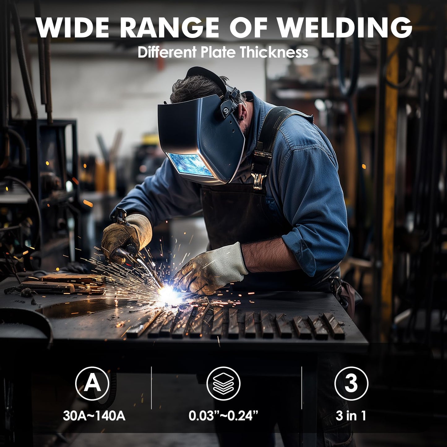 140A MIG Welder, MIGVAN 110V Flux Core MIG/Stick/Lift TIG 3 in 1 Welding Machine with Large LED Digital Display, IGBT Inverter Portable Gasless Welder with Welding Gun and Flux Core Wire