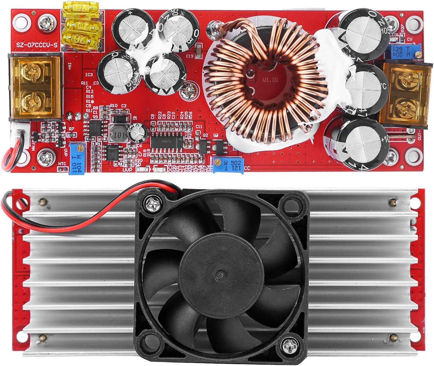 YUEHISY 1500W 10-60V 12-97V Boost Module, DC to DC to Step Up Converter with Smart Fan, Power Supply Module for Solar