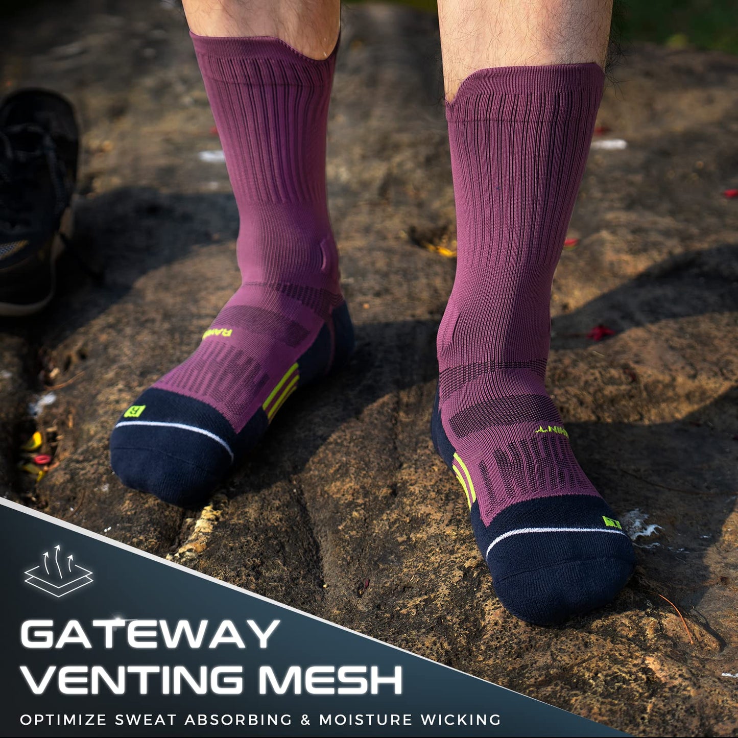 Rahhint Compression Running Socks 3 Pairs, Cushion Crew Socks, Anti-Blister Moisture Wicking Athletic Hiking Basketball Socks