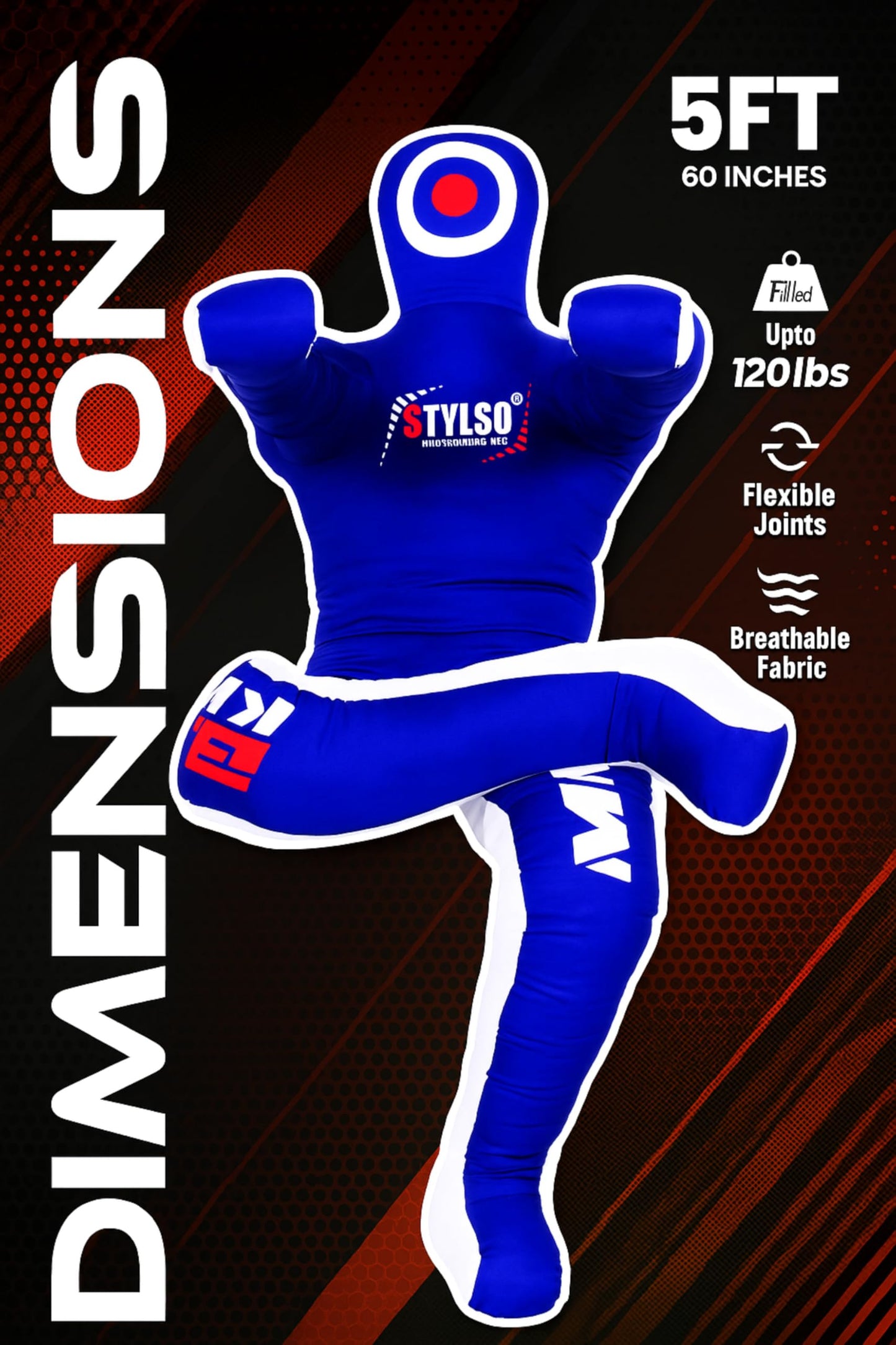 Un-Filled Grappling Dummy Wrestling Dummy Jiu Jitsu Dummy for BJJ MMA Judo Karate Practice Adult Kids and Youth Training Tackling Dummies - Blue, 5ft / 60"