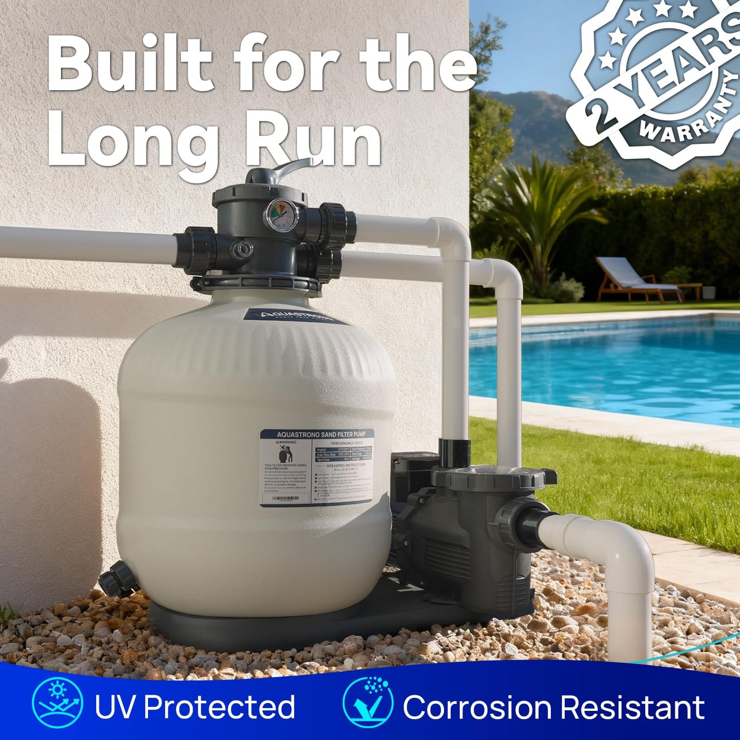 AQUASTRONG 20in Sand Filter Pump for Above Ground Pool with Timer, 220V, 2 HP, 8917 GPH Pool Pumps Above Ground for Pools Up to 38000 GAL, Pool Sand Filter with 6-Way Valve