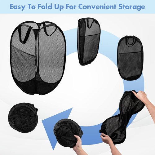 DUCOO 70L Collapsible Laundry Hamper - Foldable Mesh Basket with Side Pocket & Sturdy Handles | Black