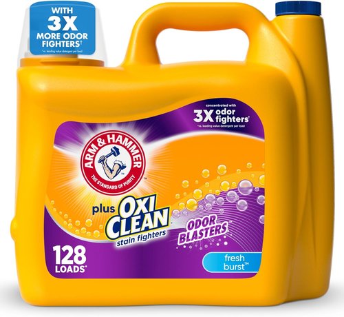 ARM & HAMMER Liquid Laundry Detergent - Plus OxiClean Odor Blasters, Fresh Burst, 166.5 Fl Oz | 128 Loads