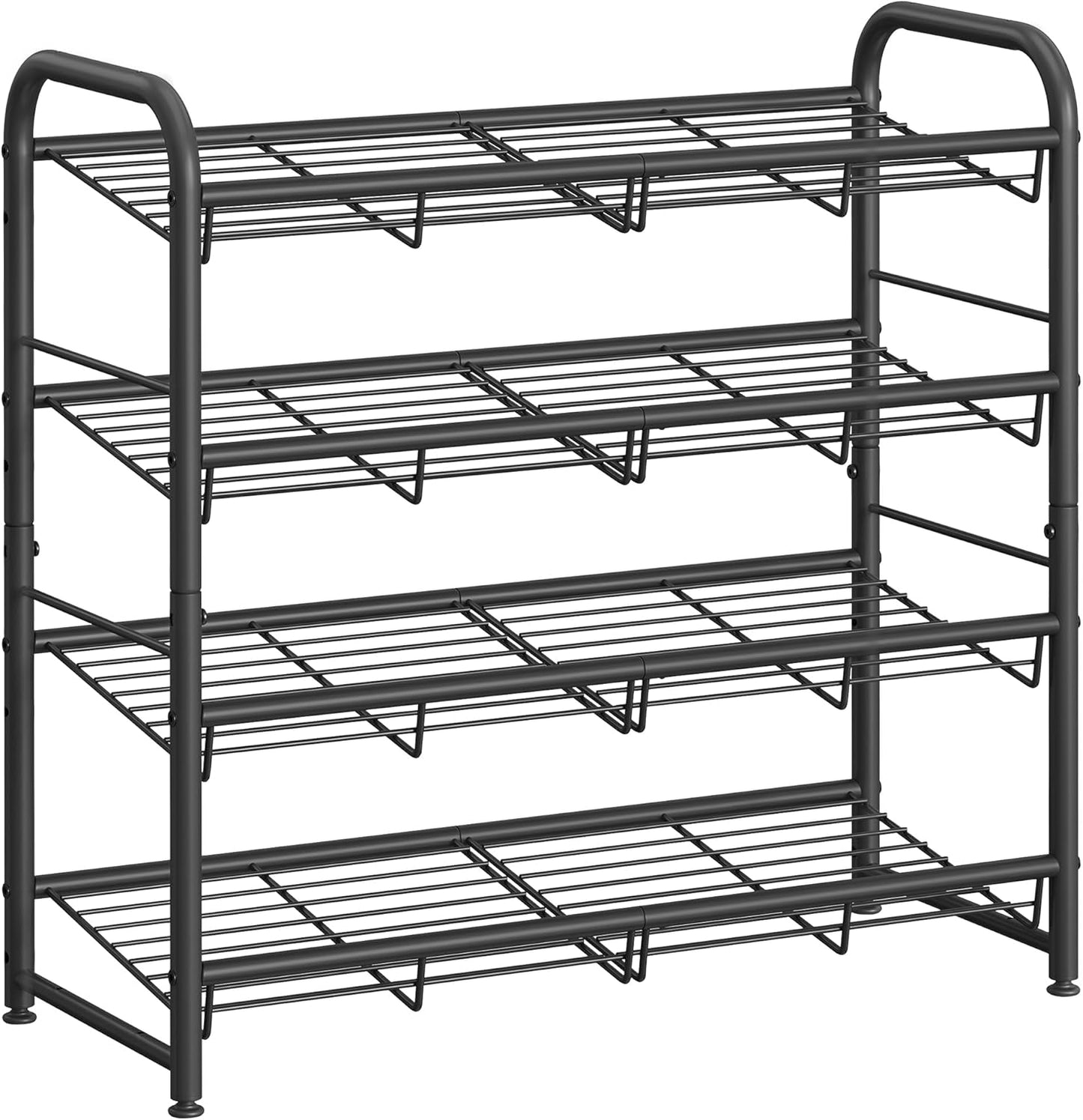 SONGMICS 4-Tier Stackable Shoe Rack - Adjustable Metal Storage Shelf for 16 Pairs | Black