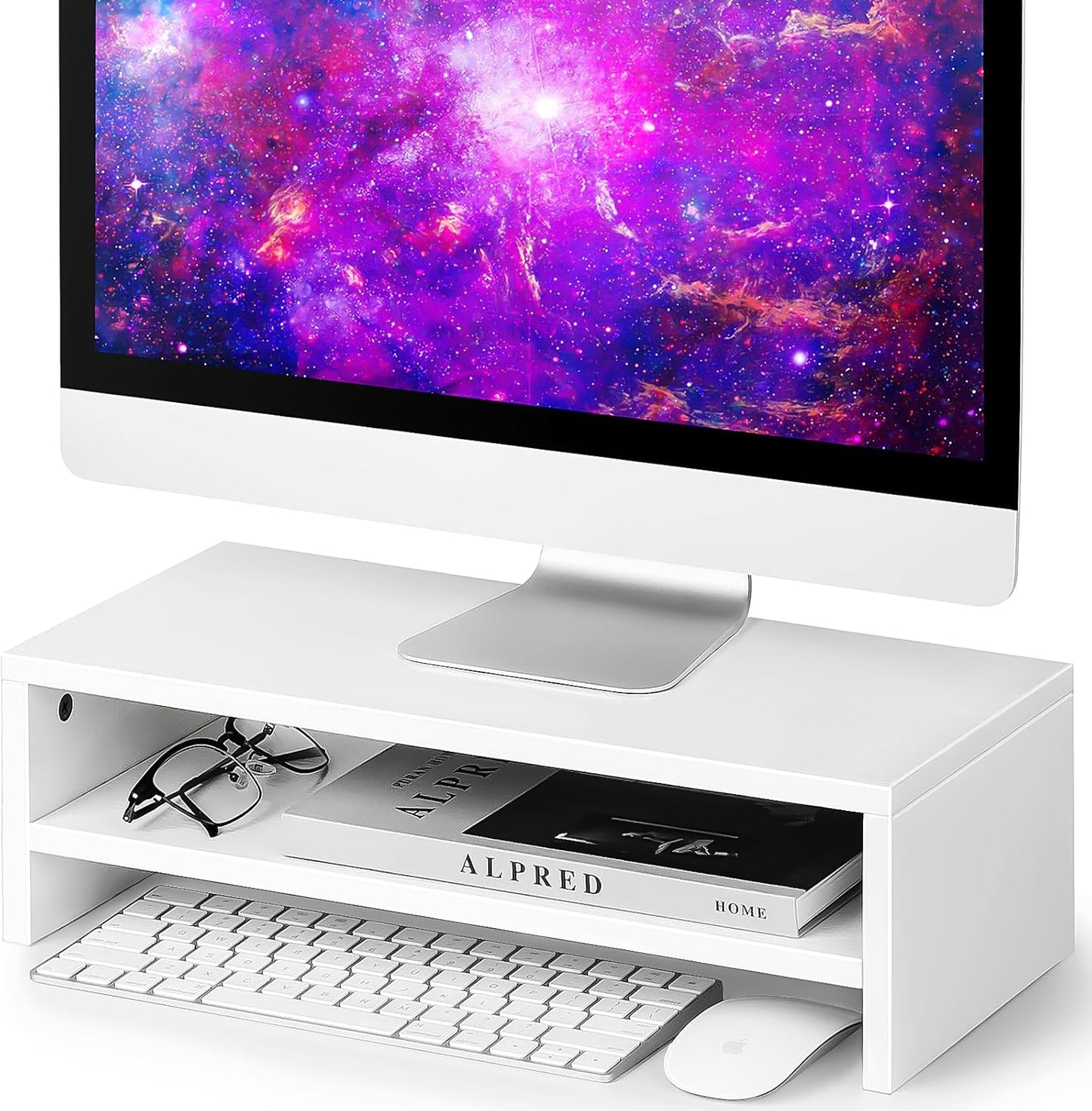Desk,2 16.5 7.8 5.2 inch BEYGORM White Monitor Stand Riser for Tiers Wood Desk Shelf Computer Screen Stand with Storage