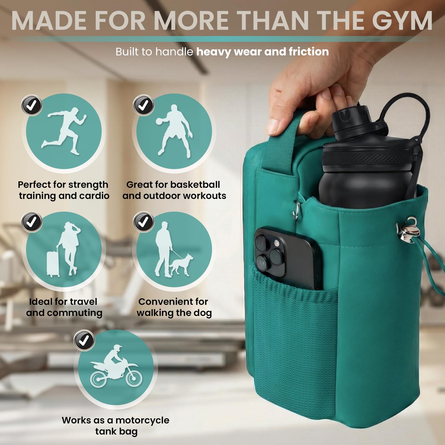 ABZZZ Magnetic Gym Bag Magnetic Water Bottle Holder For Gym Water Bottle Holder With Magnet Pocket For Phone Keys Shaker Wallet Crossbody Workout Golf Cart Men Women