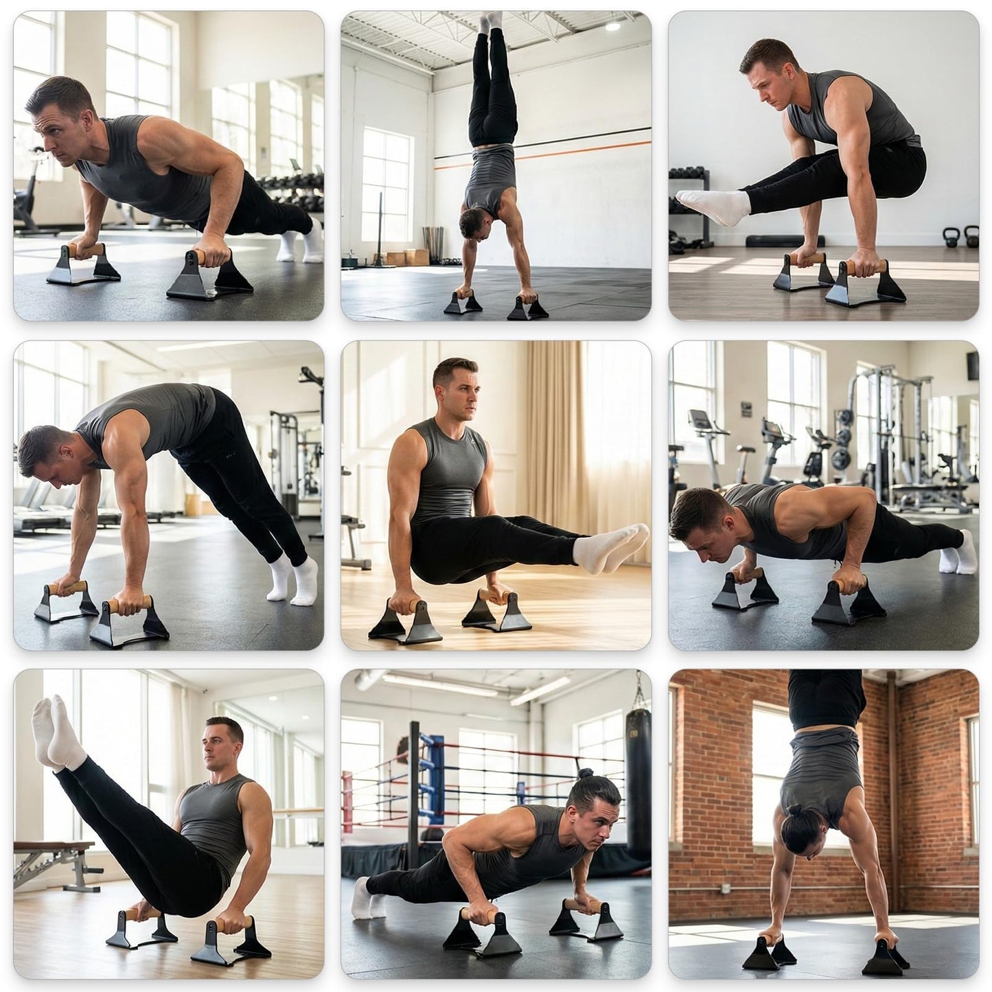 Rocalt Wood Parallettes Push Up Bars, Heavy Duty Steel Calisthenics Equipment, Anti-Slip Push Up Handles for Home Gym Fitness, No Wrist Pain