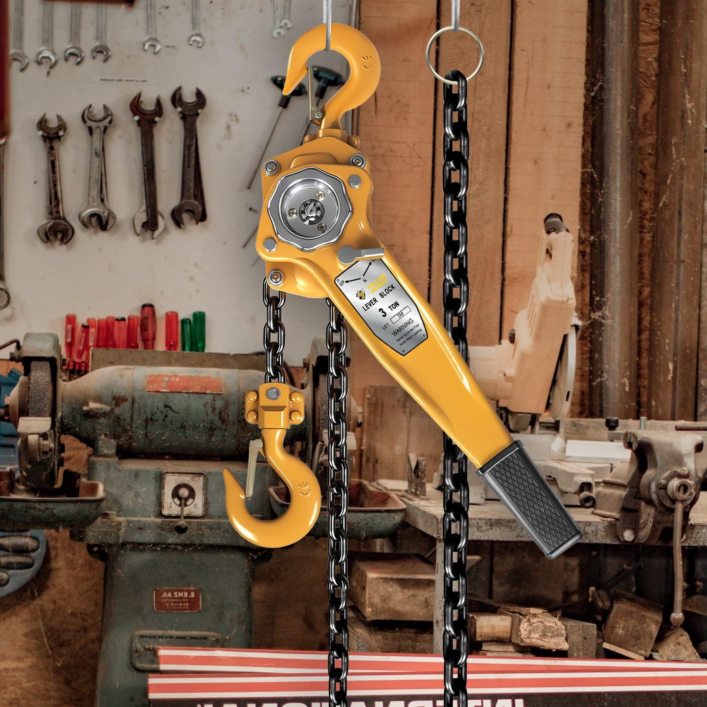 YELLOW JACKET 3 Ton Manual Lever Chain Hoist, 10 FT Come Along, G80 Galvanized Carbon Steel with Weston Double-Pawl Brake, Chain Come Along and Safety Measures for Chain Fall