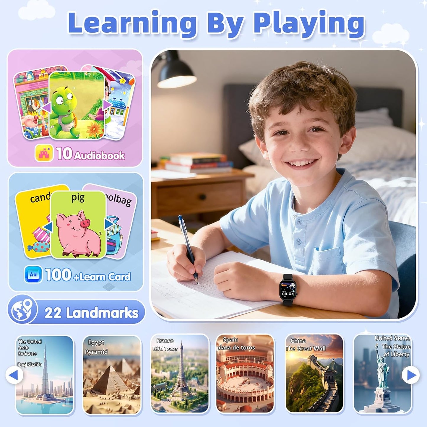 Dolwenqi 40 2 3-12 Smart Watch for Kids, Smart Watch Boys Toys with Games Camera Video Recorder Music Alarm Learn Card