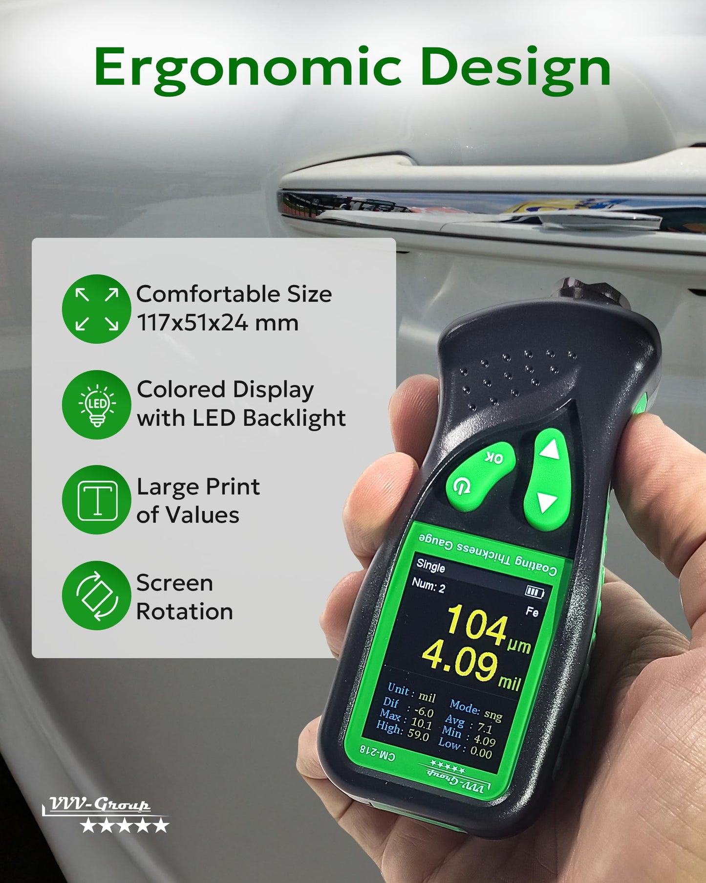Digital Coating Thickness Gauge CM-218 Best Mil/Micron Paint Depth Meter for Car and Industrial (Resolution 0.01mils) (Fe/Al)