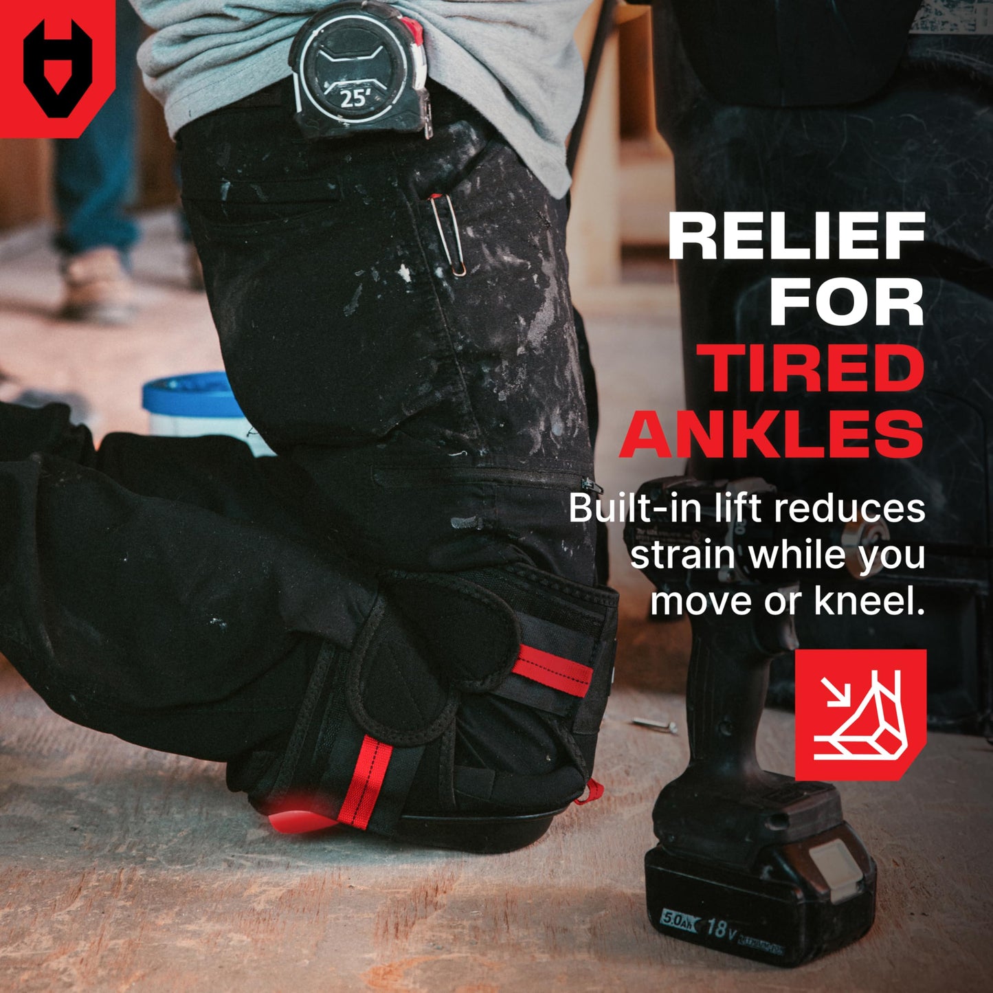 NoCry Professional Work Knee Pads for Men Construction with Ankle Support and Heavy Duty Anti-Slip Cap — Foam Cushion and Extra Thick Gel Padding — Reinforced Thigh & Shin Straps