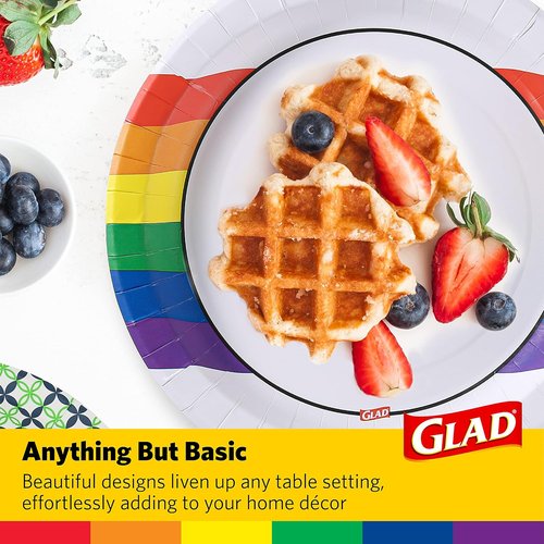 Glad Everyday 10” Round Disposable Paper Plates - Heavy Duty, Soak Proof & Cut-Resistant | 432 Count, Rainbow Design