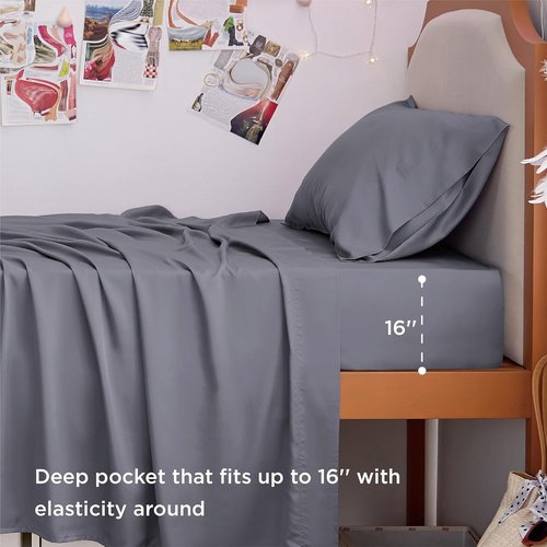 Bedsure Cooling Twin XL Sheets - Breathable Rayon from Bamboo, Soft & Silky Bedding Set in Dark Grey