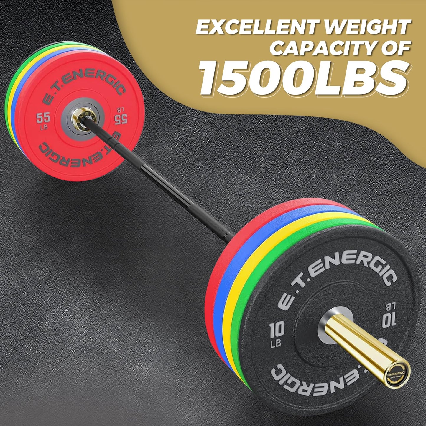 E.T.ENERGIC Olympic Barbell 7FT 45LB, 1500LB Capacity Weight Bar for Home Gym, 2-Inch Olympic Barbell for Weightlifting, Powerlifting, Squat, Deadlift and Bench Press