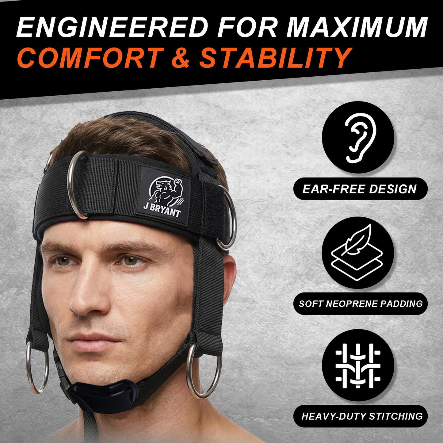 Neck Harness Adjustable Neck Strengthening Kit with Resistance Band & Door Anchor for MMA, Boxing for Weight Lifting, 6 D-Rings Multi-Directional Head Harness with Ear-Free Design