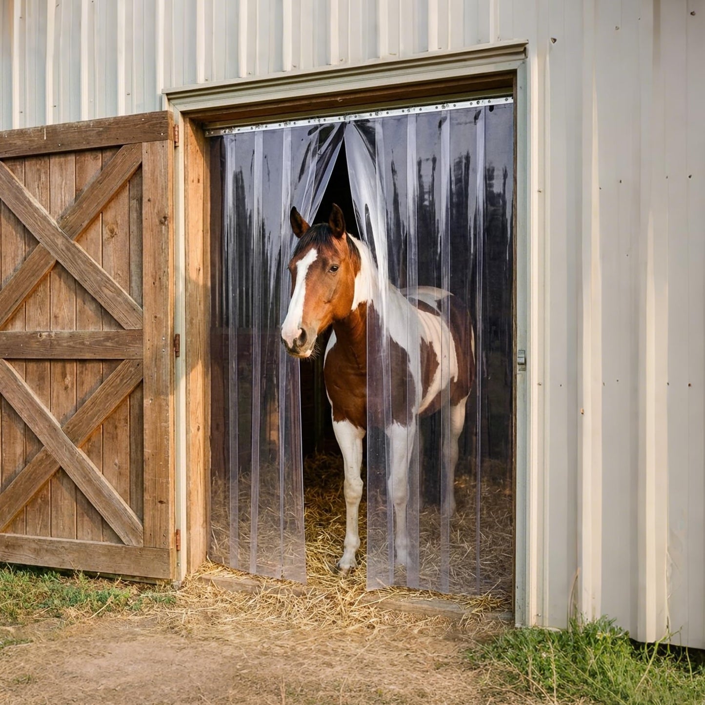 LovePads Clear PVC Strip Door Curtain with Knife & Tape Measure - Plastic Walk in Cooler Curtains, Thermal Freezer Cover for Commercial Warehouse & Garage, 12" x 50' Bulk Roll