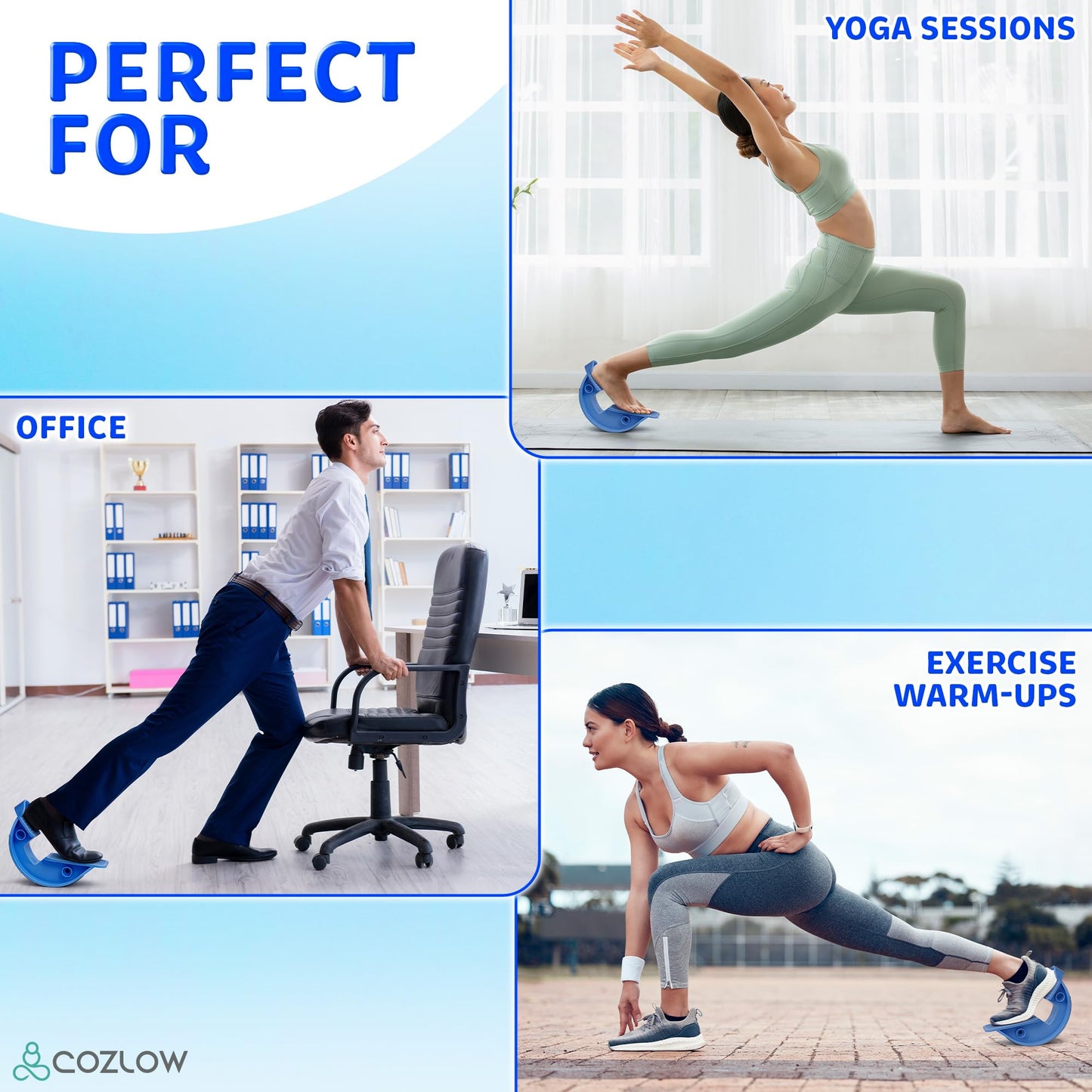 Cozlow Calf Stretcher & Foot Rocker (Blue), Effective Feet Stretching for Ankle Strengthening & Enhanced Flexibility, Pain Relief for Plantar Fasciitis, Achilles Tendonitis, Heel Spurs & Tight Calves