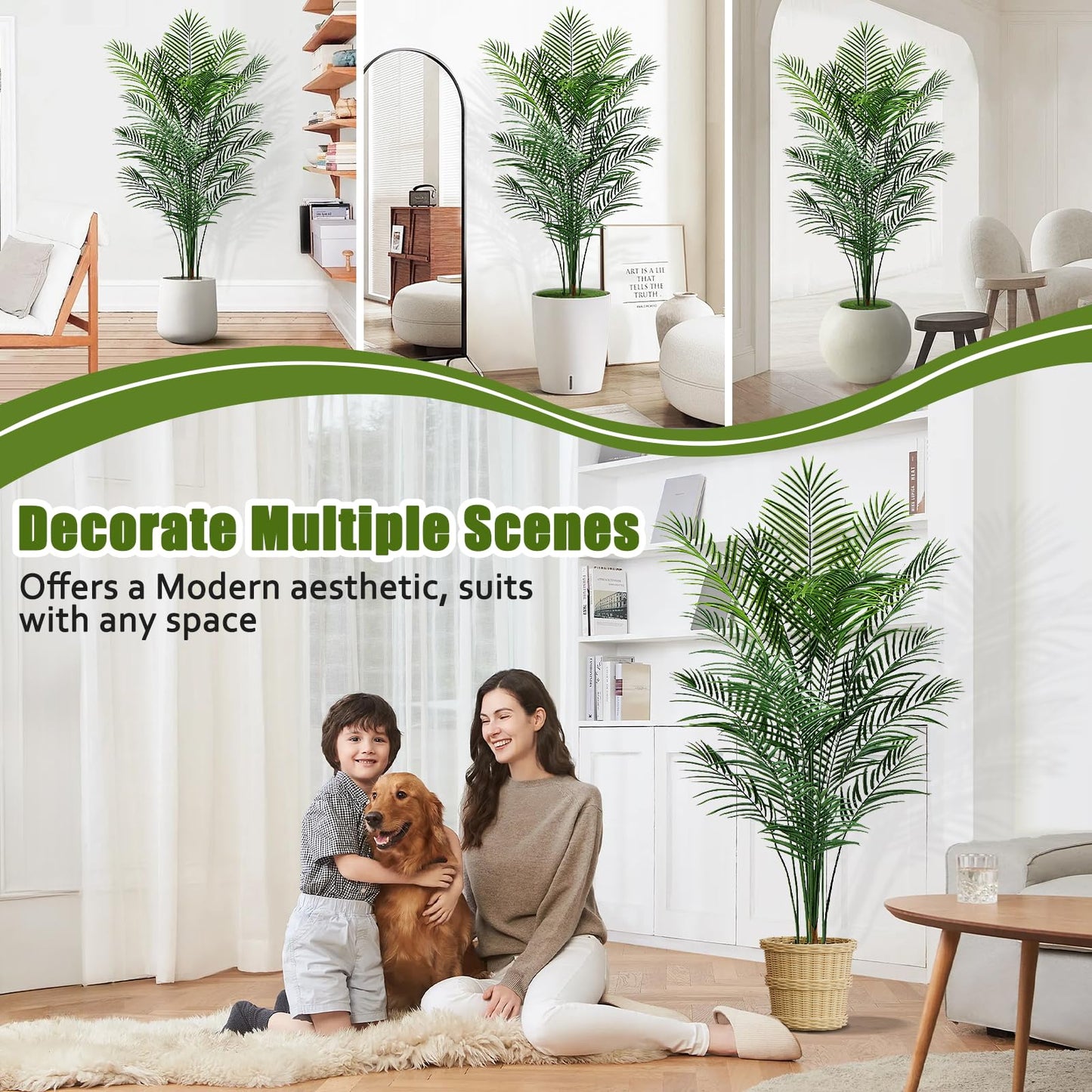 CyanGrove Artificial Palm Tree Outdoor 6ft, Large Fake Tropical Areca Palm Tree with 18 Trunks, Tall Faux Floor Plants for Indoor Outdoor-Living Rooms, Offices, Bedroom Home Decor